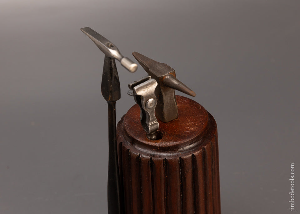 Watchmaker’s Anvil, Vise & Hammer All Mounted on Fancy Fluted Stump - 111303