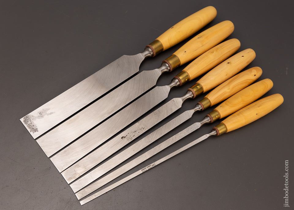 7 Dead Mint Long, Thin Paring Chisels by ROBERT SORBY Boxwood Handles - 111320