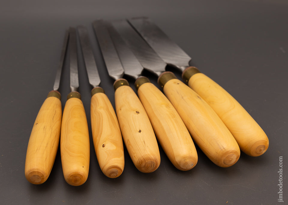 7 Dead Mint Long, Thin Paring Chisels by ROBERT SORBY Boxwood Handles - 111320