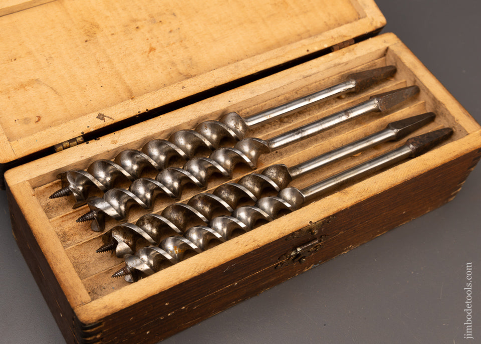 Complete Matched Set of MADE IN USA RUSSELL JENNINGS Auger Bits Near Mint in Original 3 Tier Wooden Box - 111333