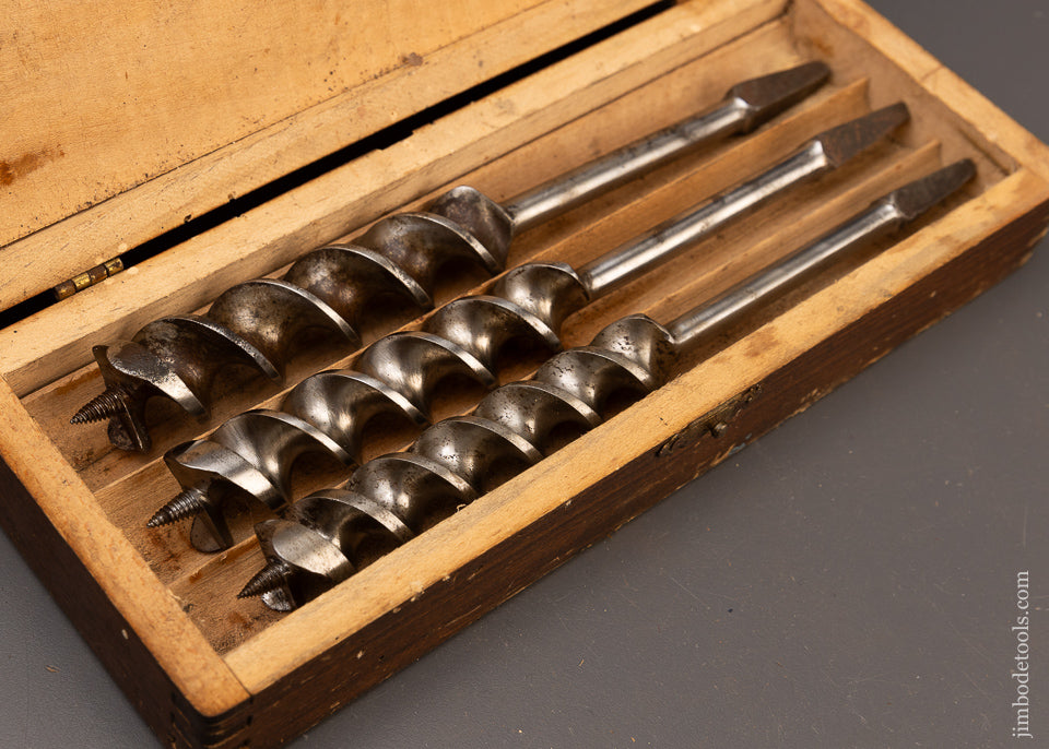 Complete Matched Set of MADE IN USA RUSSELL JENNINGS Auger Bits Near Mint in Original 3 Tier Wooden Box - 111333