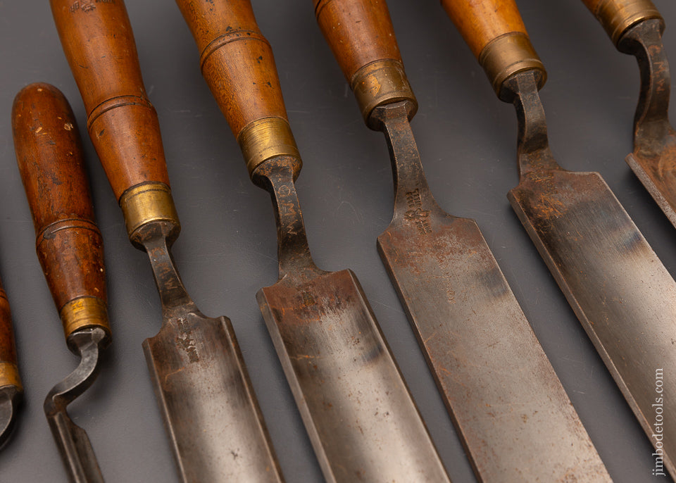 Fine Set of 9 Pattern Maker’s Crank Neck Paring Gouges by BUCK BROS. - 111497