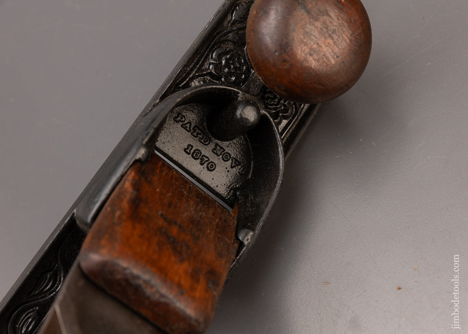 Rare MORRIS PATENT NOV. 8, 1870 Bench Plane with Floral Casting - 111558