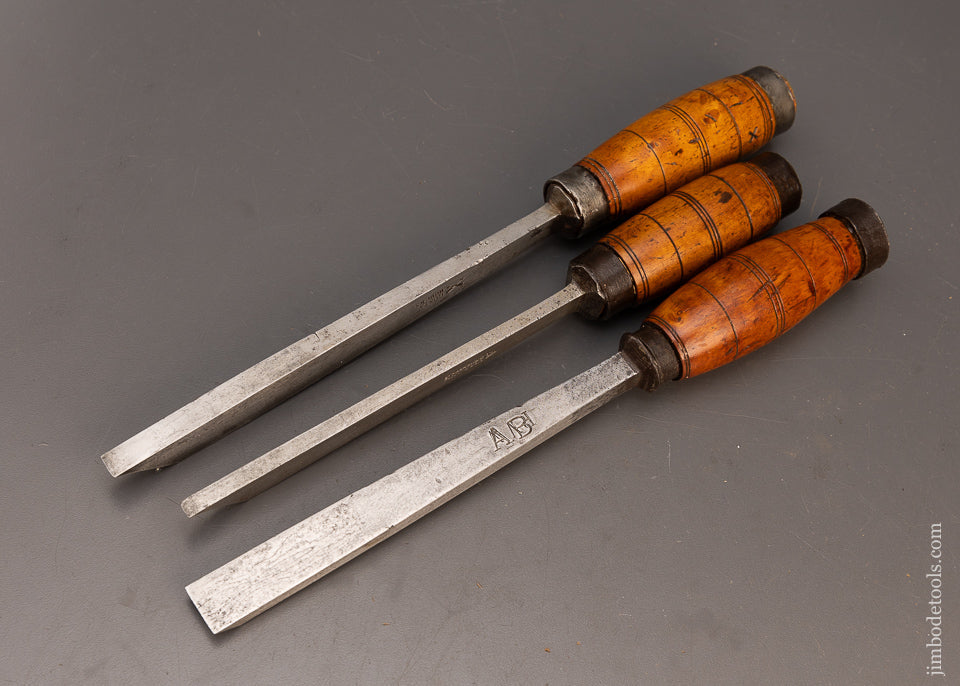 3 Beautiful Dutch Mortise Chisels with Box wood Handles - 115948