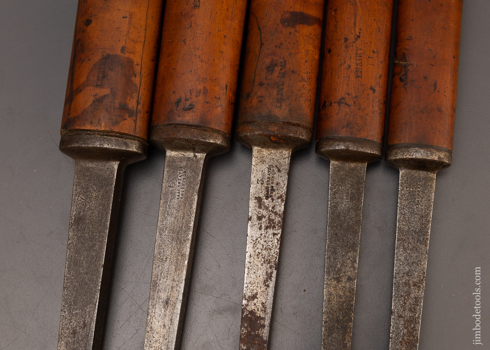 Fine Set of 5 ISAAC GREAVES Pig Sticker Mortise Chisels - 112882
