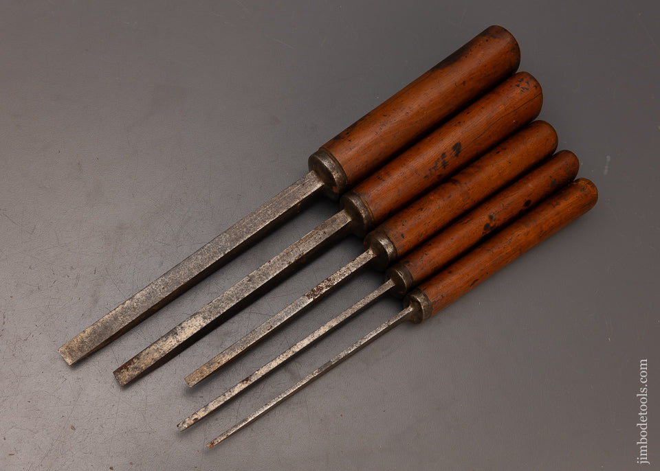 Fine Set of 5 ISAAC GREAVES Pig Sticker Mortise Chisels - 112882