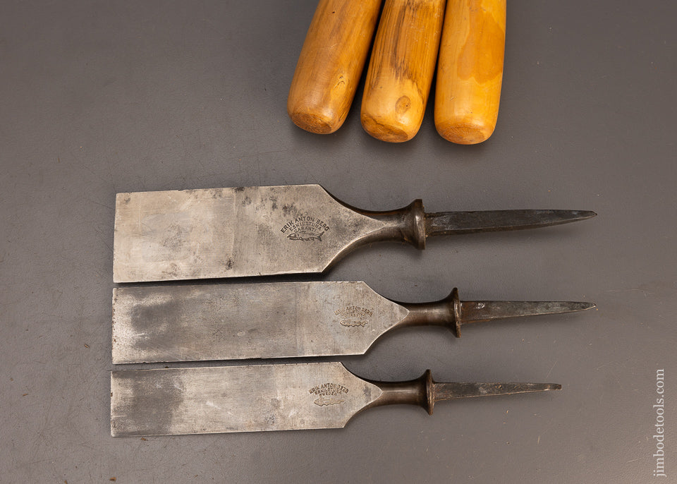 3 Large Tang Firmer Chisels by E.A. BERG ESKILSTUNA with Boxwood Handles - 112991