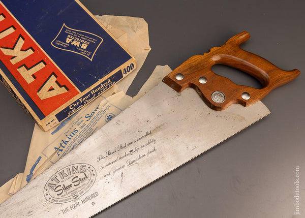 Vintage ATKINS No. 400 Rosewood Handled Hand Saw Mint in Box