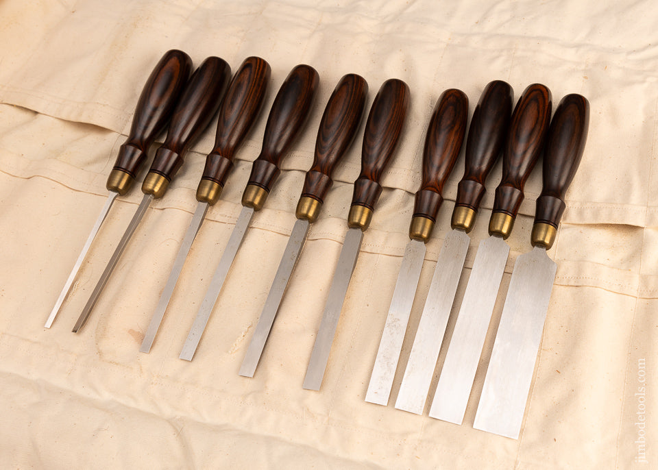Mint Set of 10 BLUE SPRUCE TOOL WORKS Dovetail Chisels with Discontinued Cocobolo Handles - 113926