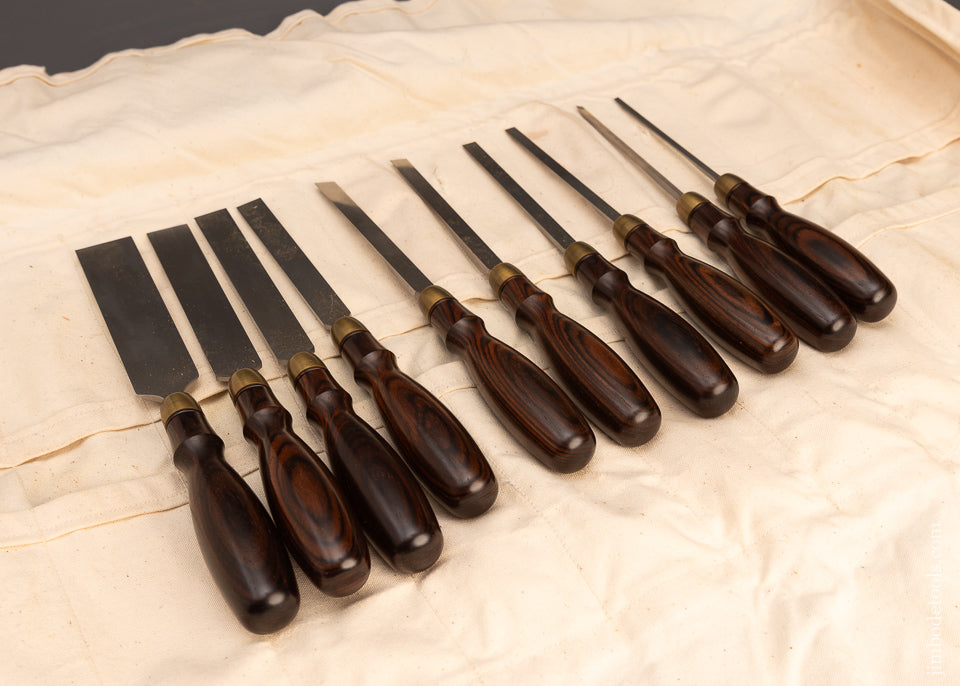 Mint Set of 10 BLUE SPRUCE TOOL WORKS Dovetail Chisels with Discontinued Cocobolo Handles - 113926