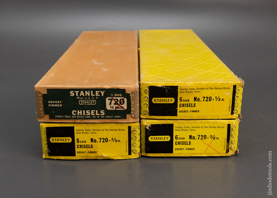 Mint in Box New Old Stock Set of 6 STANLEY No. 720 Socket Firmer Chisels in Boxes - 115277