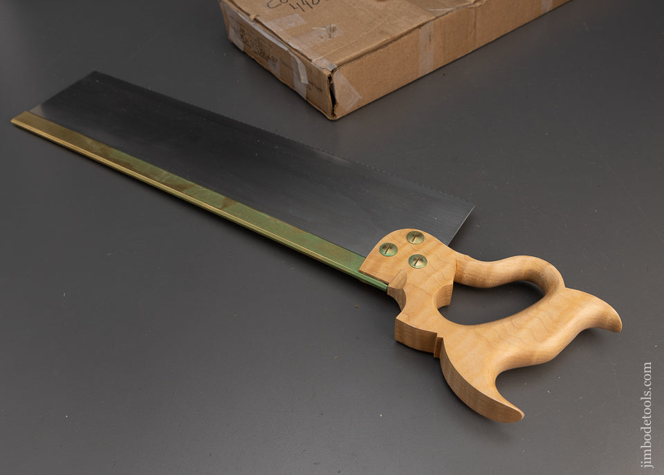 Unused LIE NIELSEN 16 Inch Tapered Brass Back Tenon Saw with Discontinued Tiger Maple Handle - 115350