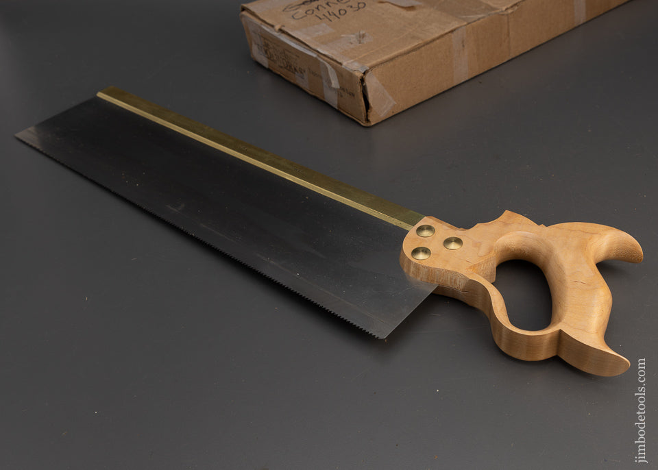 Unused LIE NIELSEN 16 Inch Tapered Brass Back Tenon Saw with Discontinued Tiger Maple Handle - 115350