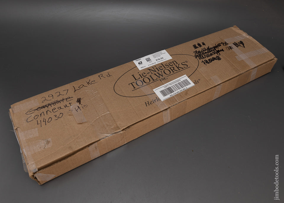 Unused LIE NIELSEN 16 Inch Tapered Brass Back Tenon Saw with Discontinued Tiger Maple Handle - 115350
