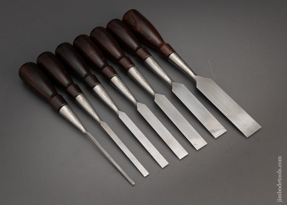 Discontinued Mint Set of 7 LIE NIELSEN Bevel Edge Socket Chisels with Cocobolo Handles - 115511