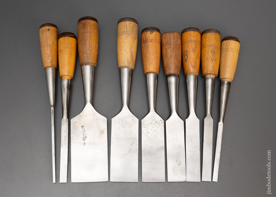 Awesome Set of 9 BUCK BROS. Bevel Edge Socket Firmer Chisels - 115540