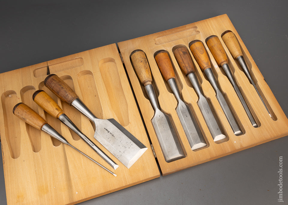 Awesome Set of 9 BUCK BROS. Bevel Edge Socket Firmer Chisels - 115540