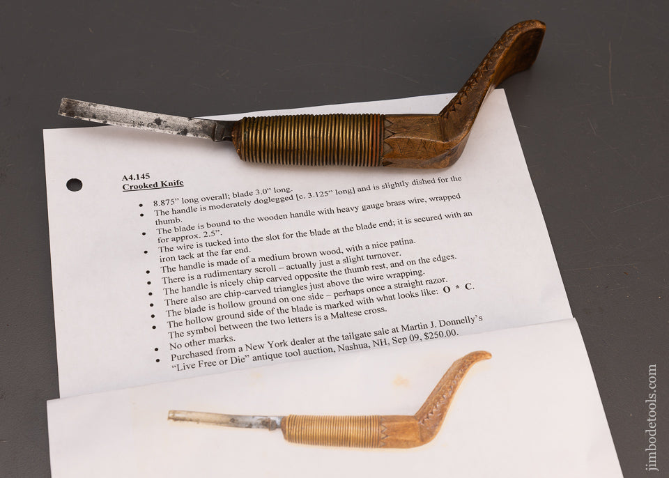 Lovely Carved Antique Native American Crooked Knife - 115560