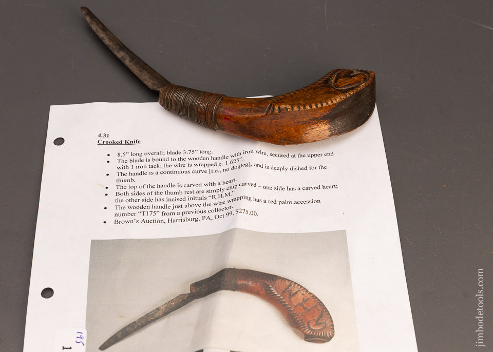 Early Hand Carved Native American Crooked Knife - 115566