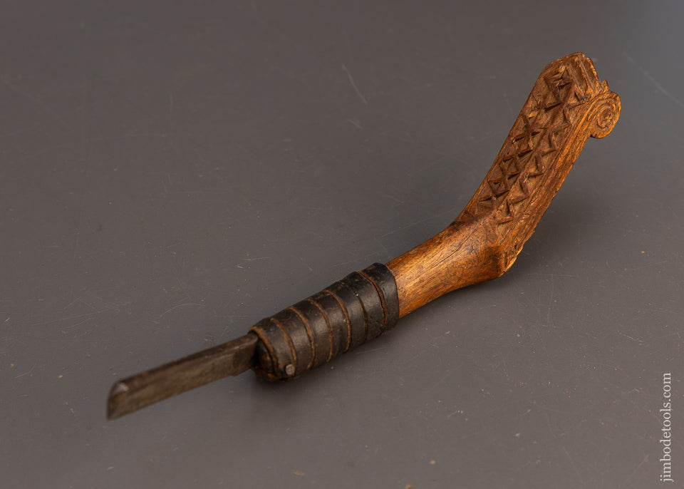 Gorgeous Chip Carved Leather Wrapped Native American Crooked Knife - 115569