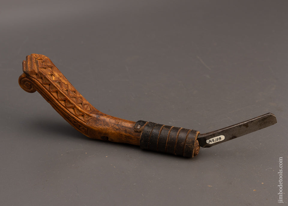 Gorgeous Chip Carved Leather Wrapped Native American Crooked Knife - 115569