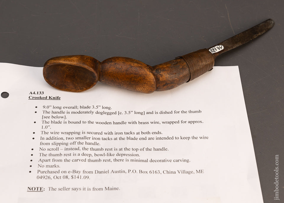 Carved Native American Crooked Knife with Thumb Hole - 115571