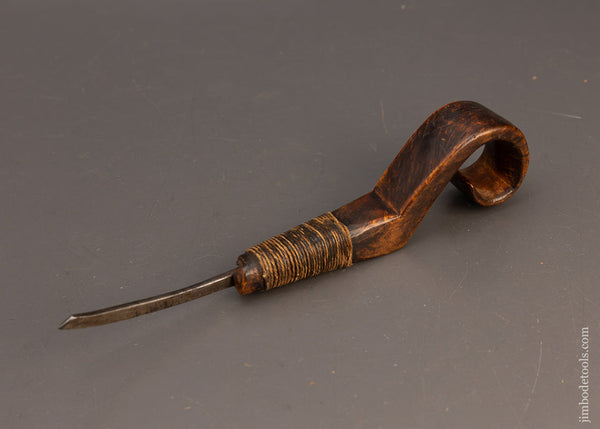 Swirly Grained Crotch Wood Native American Crooked Knife - 115576