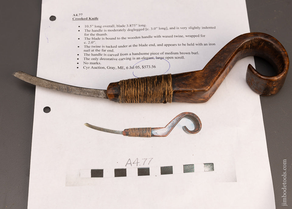 Swirly Grained Crotch Wood Native American Crooked Knife - 115576