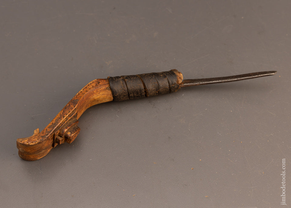 Really Special Hand Carved Native American Crooked Knife with Leather Winding - 115585