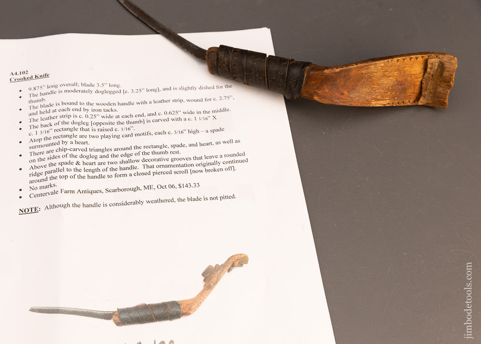 Really Special Hand Carved Native American Crooked Knife with Leather Winding - 115585
