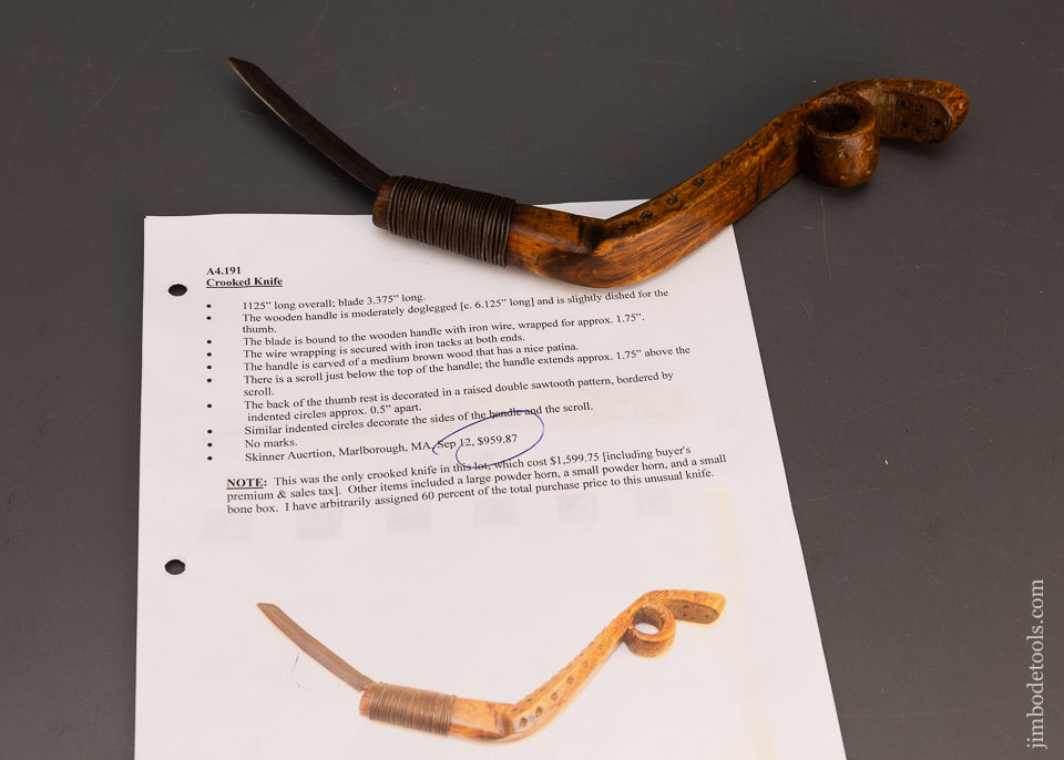 Awesome & Early Hand Carved Native American Crooked Knife - 115592