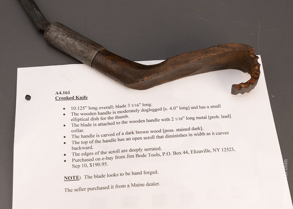 Chip Carved Fiddle Back Native American Crooked Knife with Pewter - 115665