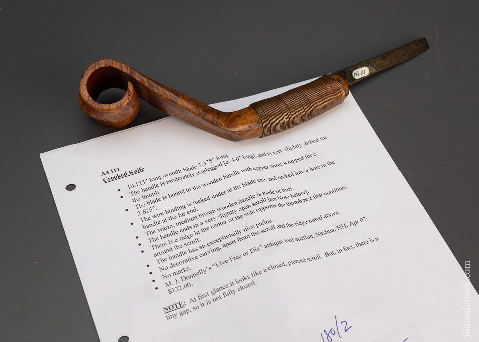 Stunning Burl Fiddle Back Antique Crooked Knife - 115667