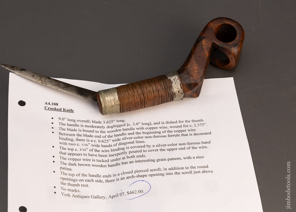 Pretty Pierced Crotch Wood Native American Crooked Knife - 115686