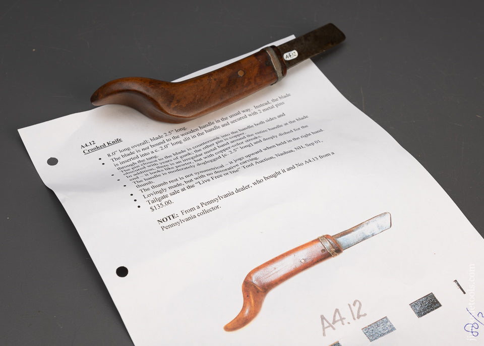 Excellent Antique Crooked Knife with Pewter Band - 115760