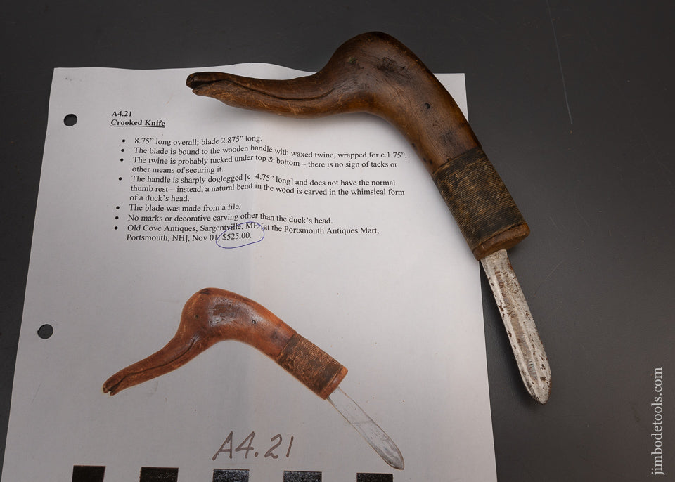 Hand Carved Native American Crooked Knife in the form of a Duck - 115774