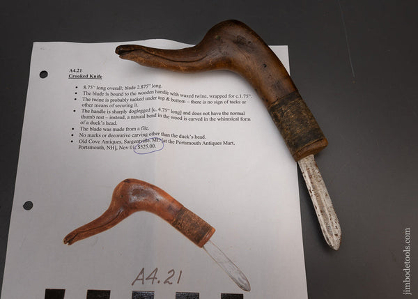 Hand Carved Native American Crooked Knife in the form of a Duck - 115774