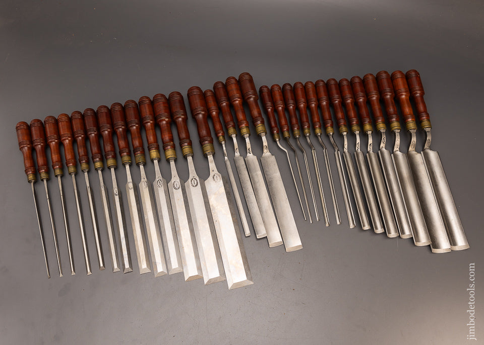 Drop Dead Gorgeous Unused Set of 29 Pattern Maker’s Paring Chisels & Gouges D.R. BARTON - 115811