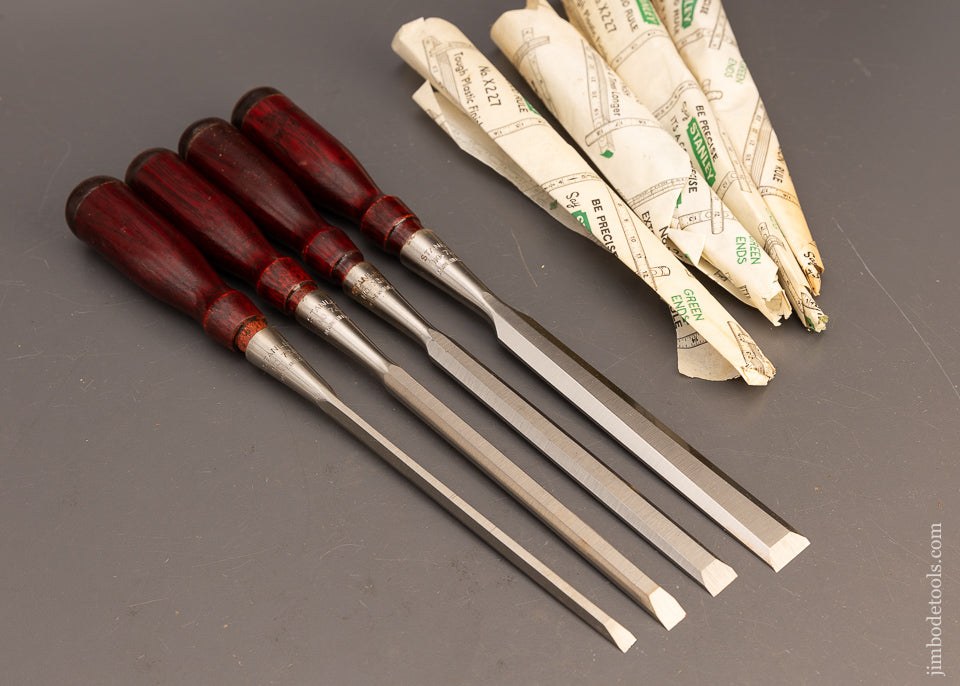 Mint in Wrappers New Old Stock Set of 4 STANLEY No. 720 Socket Firmer Chisels - 115786