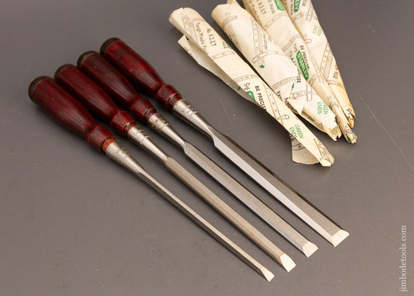 Mint in Wrappers New Old Stock Set of 4 STANLEY No. 720 Socket Firmer Chisels - 115786