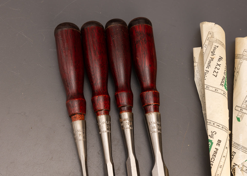 Mint in Wrappers New Old Stock Set of 4 STANLEY No. 720 Socket Firmer Chisels - 115786