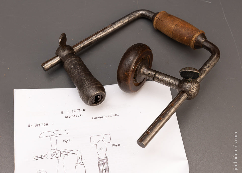 Rare D.F. SUTTON 1875 PATENT Folding Multi Sweep Bit Brace - 115890