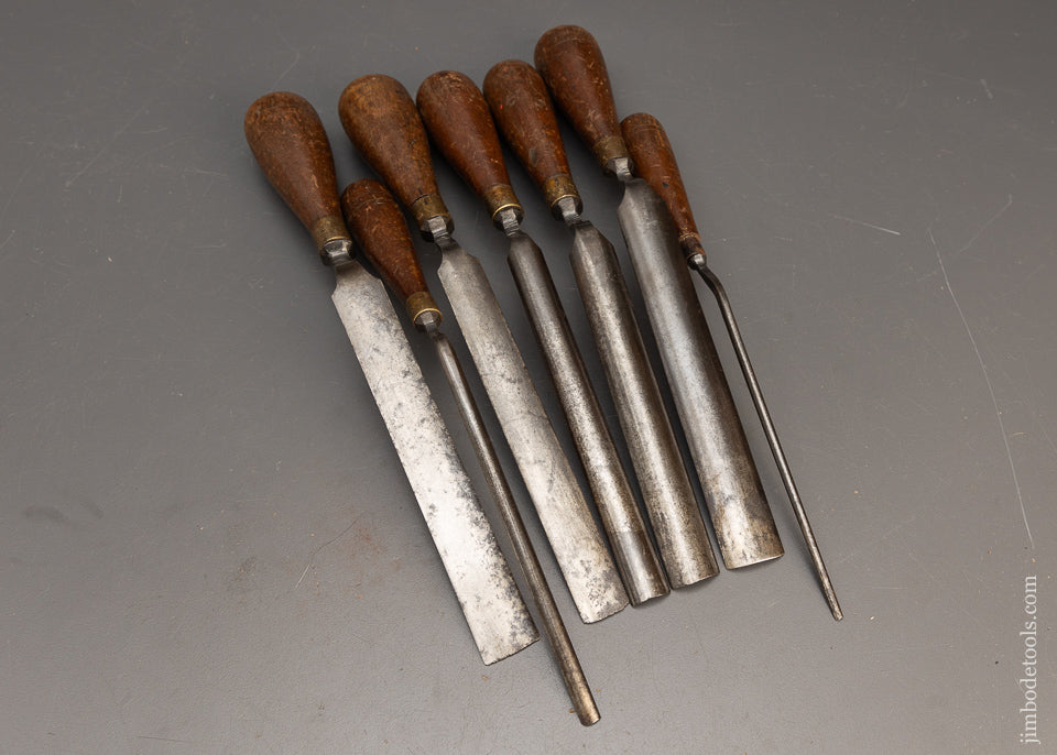 Fine Graduated Set of 7 BUCK BROS. Pattern Maker’s Crank Neck Paring Gouges - 116042