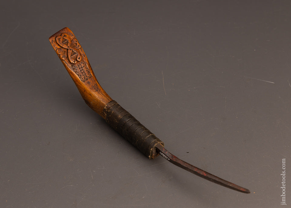 Pretty Hearts & Diamonds Leather Wrapped Native American Crooked Knife - 116165