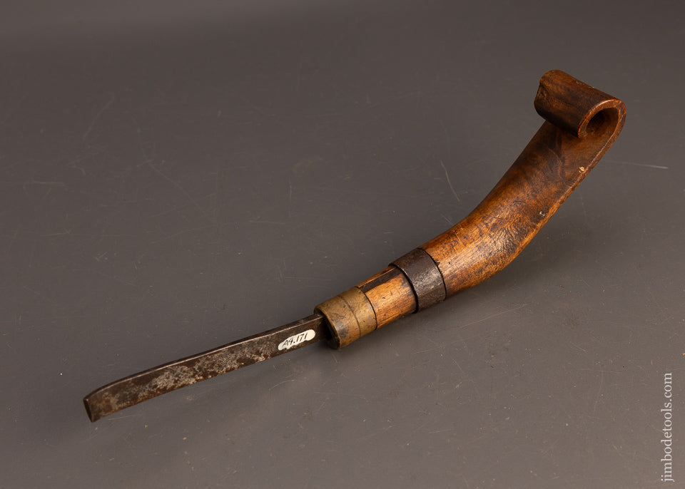 Stunning Iron & Brass Hooped Fiddleback Native American Crooked Knife - 116168