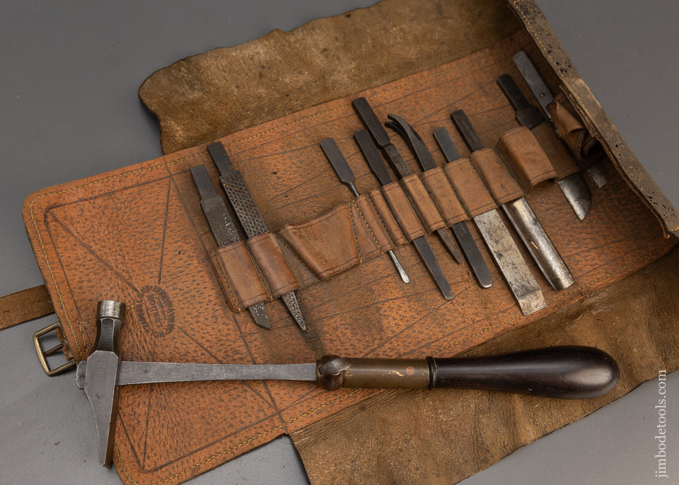 HOLTZAPFFEL Rosewood Hammer & 13 Piece Tool Kit in Leather Roll - 116319