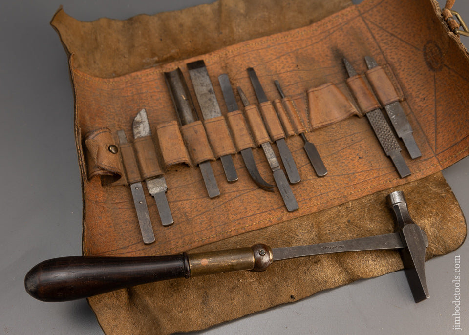 HOLTZAPFFEL Rosewood Hammer & 13 Piece Tool Kit in Leather Roll - 116319