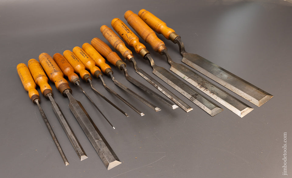 Awesome Set of 12 BUCK BROS. Antique Pattern Maker’s Paring Chisels - 116449