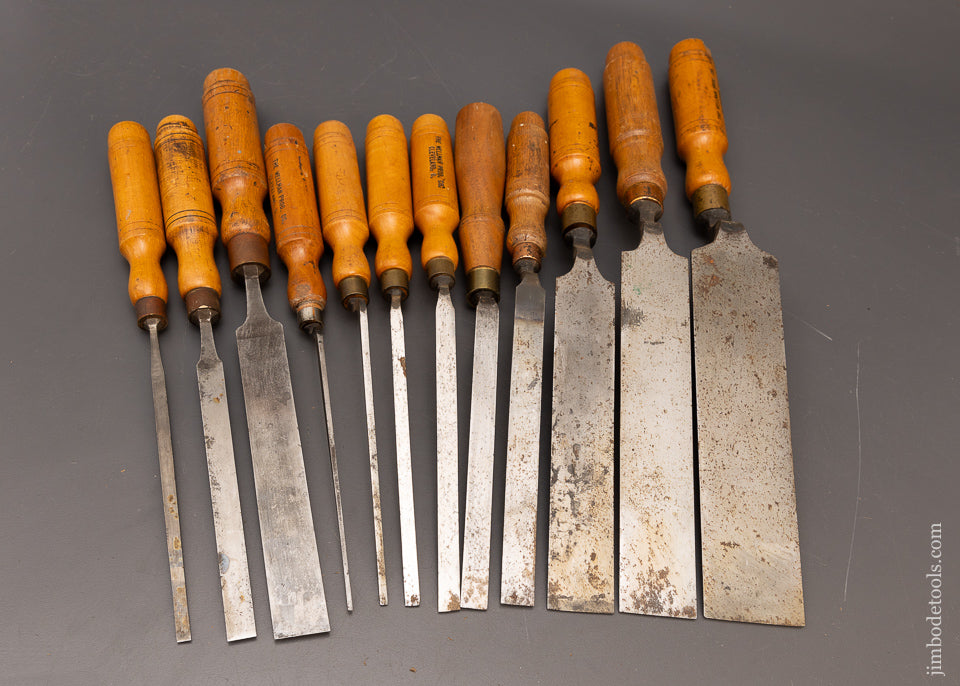 Awesome Set of 12 BUCK BROS. Antique Pattern Maker’s Paring Chisels - 116449