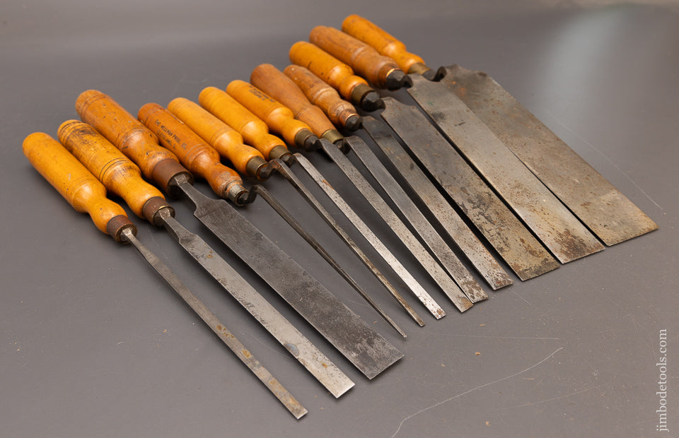 Awesome Set of 12 BUCK BROS. Antique Pattern Maker’s Paring Chisels - 116449